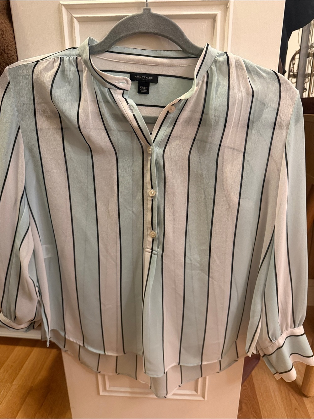 Ann Taylor Mint Green and White Vertical Stripe Blouse